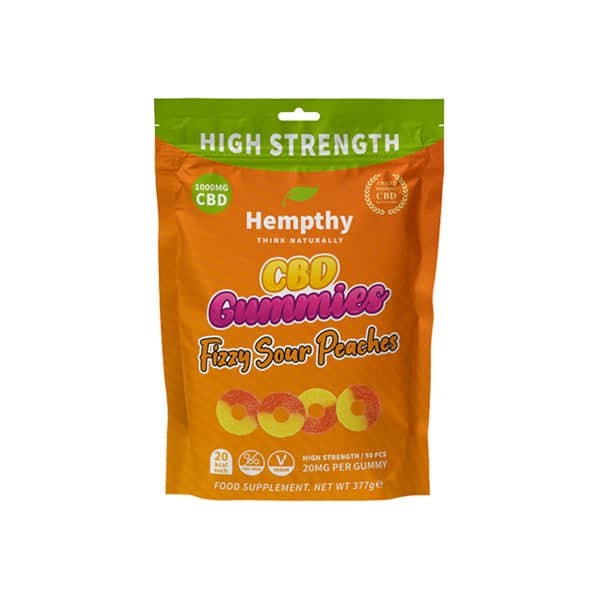 Hempthy 1000mg CBD Fizzy Sour Peach Rings Gummies – 50 Pieces