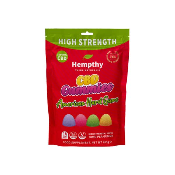 Hempthy 1000mg CBD American Hard Gums Gummies – 50 Pieces